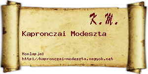 Kapronczai Modeszta névjegykártya